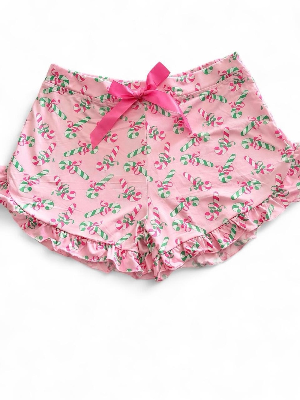 Women’s Pink Candy Cane Print Short Sleeve Pajamas Set with matching shorts - Picture 2 of 2
